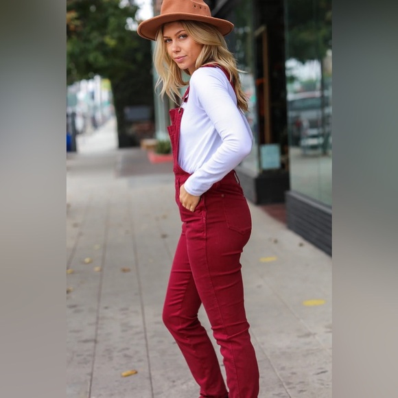 Feeling The Love Scarlet High Waist Denim Double Cuff Overalls - Picture 9 of 11